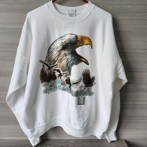 Hanes‎ Sweatshirt Call of the Wild Eagle SOUND XL White Vtg Graphic 90s 90s XL